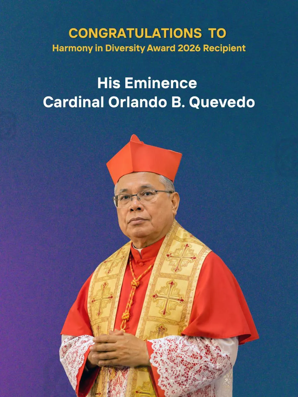 Cardinal Orlando Beltran Quevedo, O.M.I., Archbishop Emeritus of Cotabato